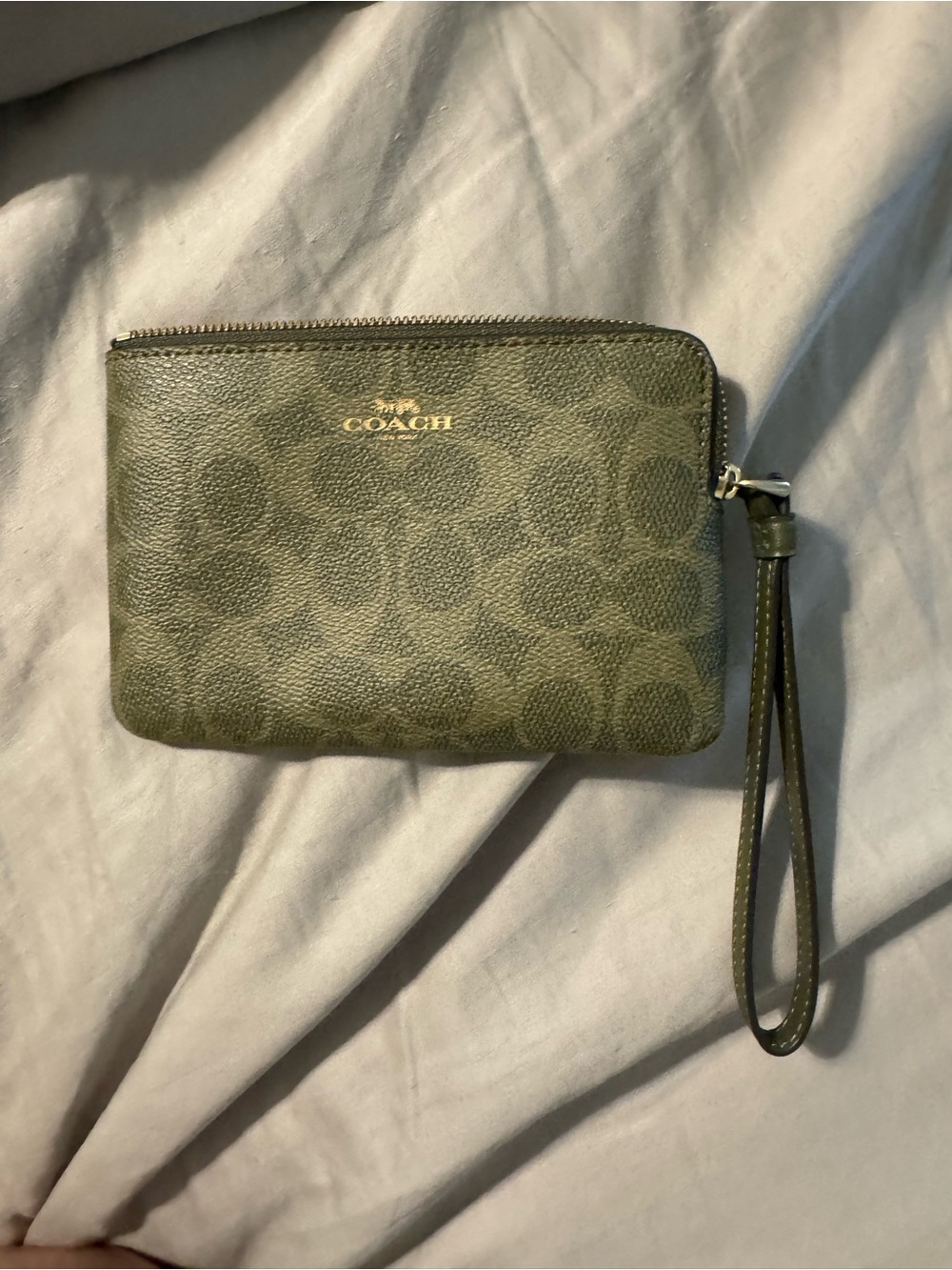 COACH Olive Signature Leather Wristlet with Gold Logo